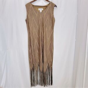 Lew Magram vintage gold fringe midi dress large sleeveless party flapper